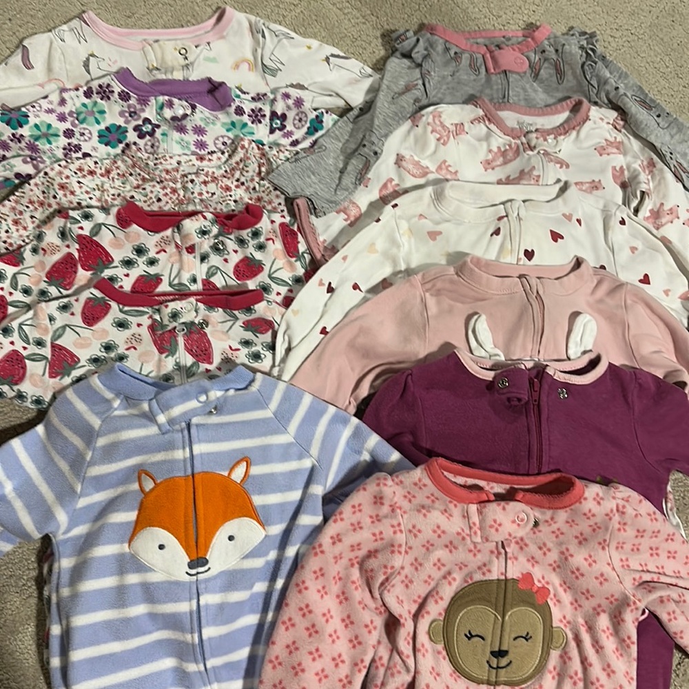 Baby girls lot of pajamas 12 pairs size 6-9 months